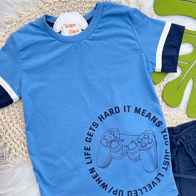 Conj. Camiseta Hard It Means e Bermuda - Azul Jeans e Marinho